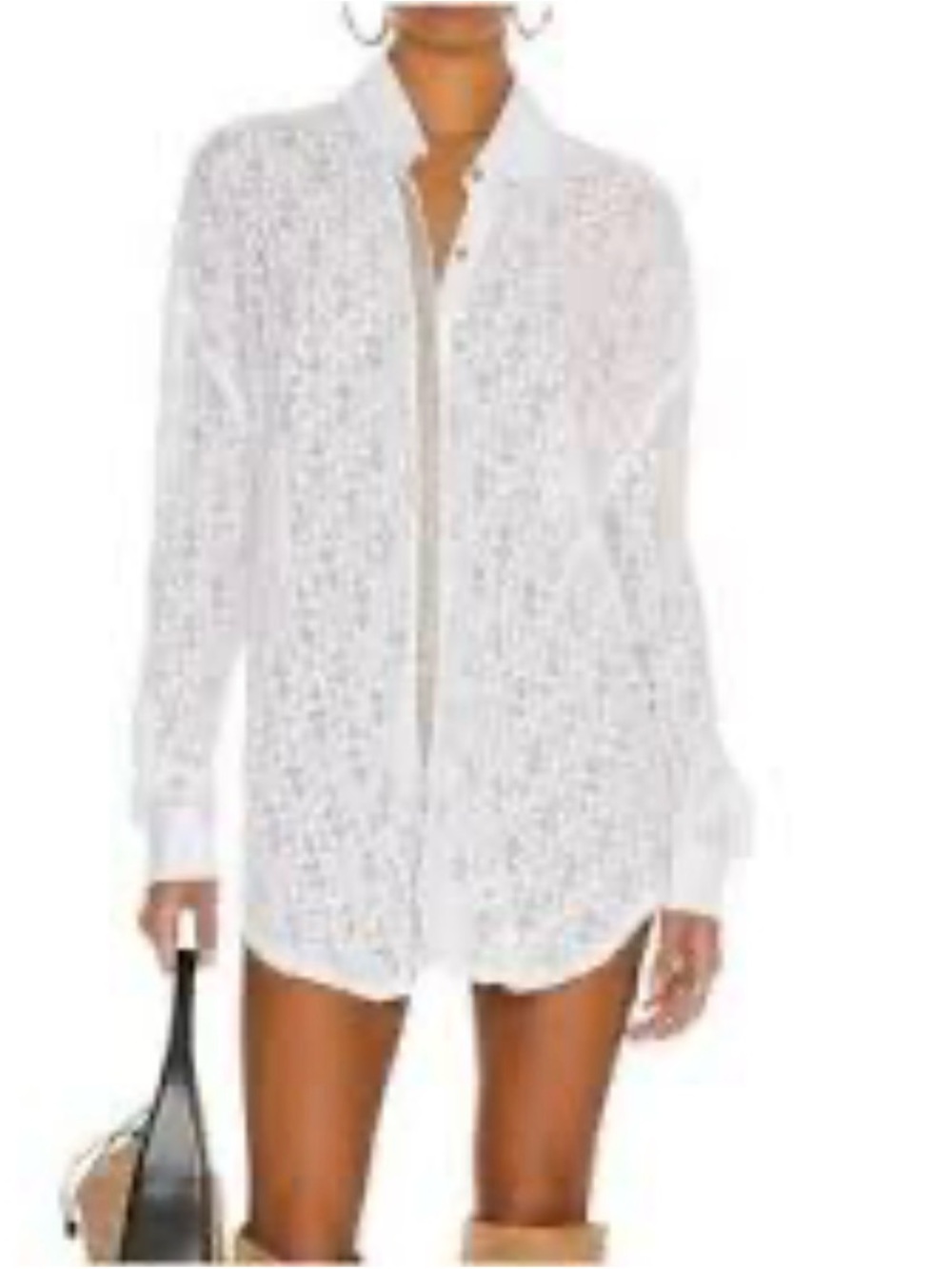 Free People All Eyes On You White Lace Button-Up Women's Dress Shirt